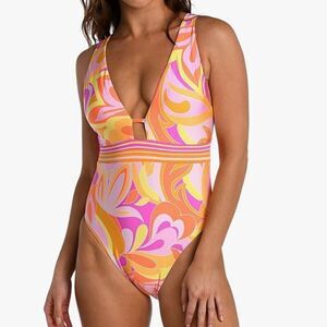 Sunshine 79 retro swirl Plunge Mio One Piece Swimsuit